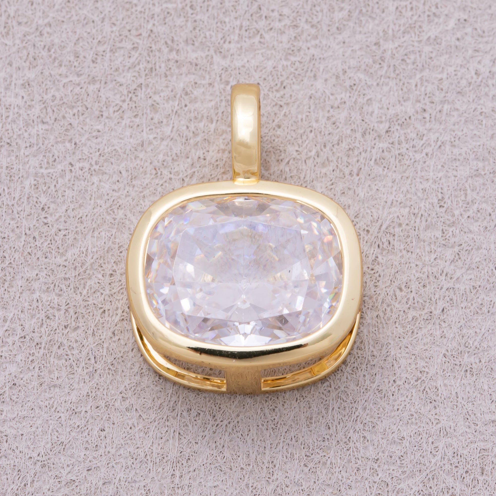 16K Gold Plated Rounded Rectangle CZ Bezel Geometric Pendant - Sold Each