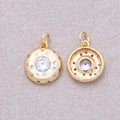 16K Gold Plated Round Beaded CZ Medallion Charm - Sold Each