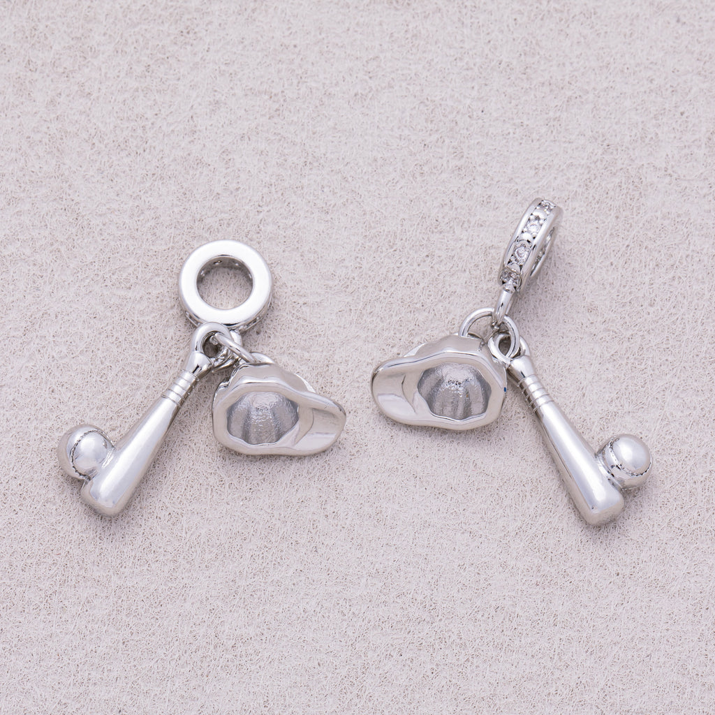 Rhodium Plated Plain Baseball Set Sport Pendant - Sold Each