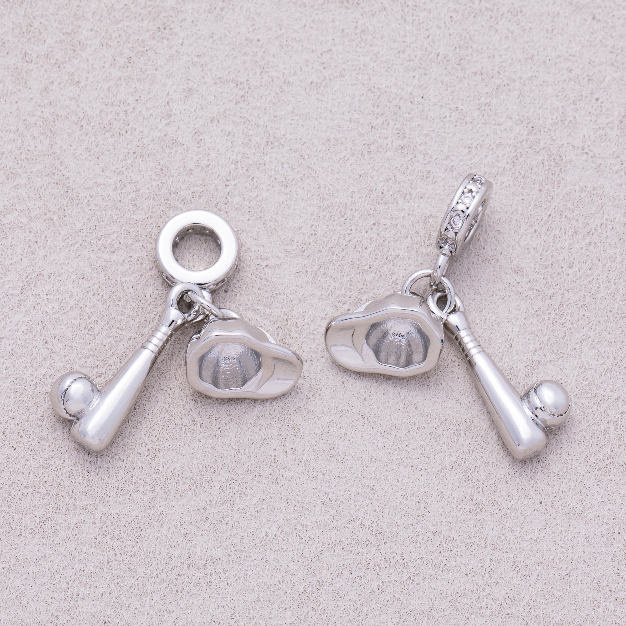 Rhodium Plated Plain Baseball Set Sport Pendant - Sold Each