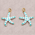 Gold PVD Stainless Steel Blue White Dotted Ocean Starfish 3D Multidimensional Charm