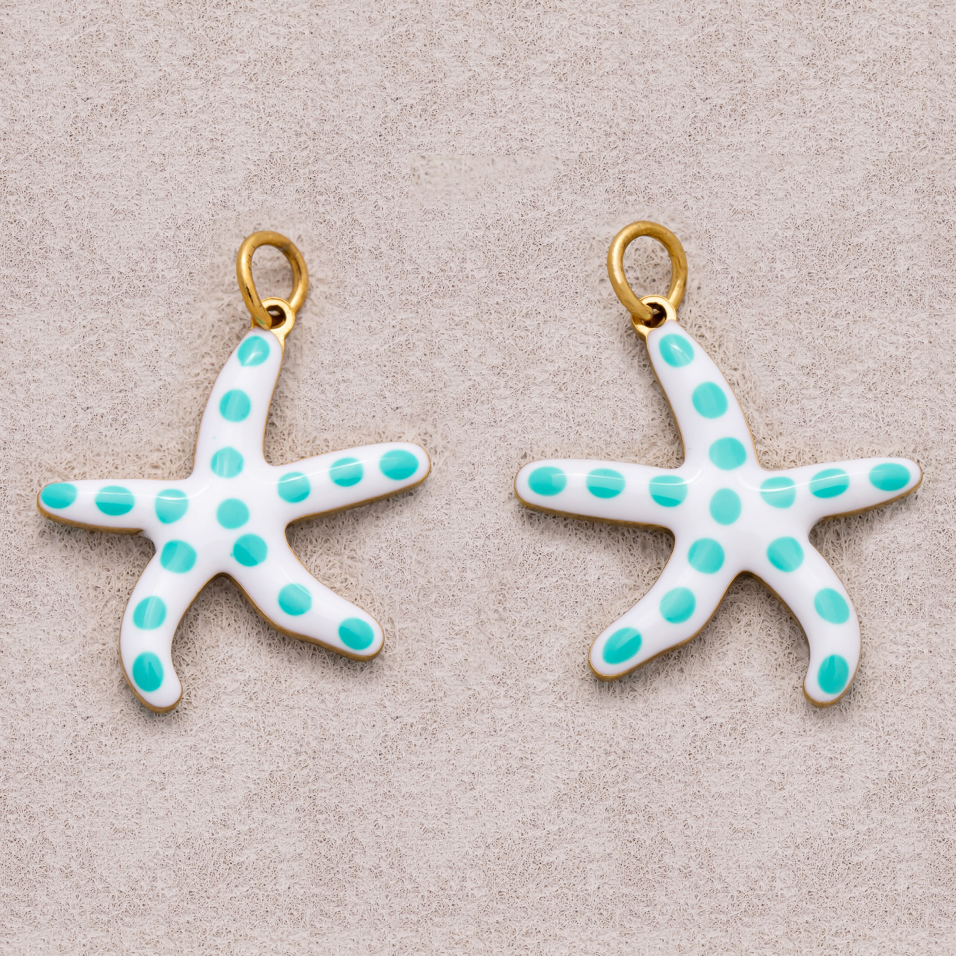 Gold PVD Stainless Steel Blue White Dotted Ocean Starfish 3D Multidimensional Charm