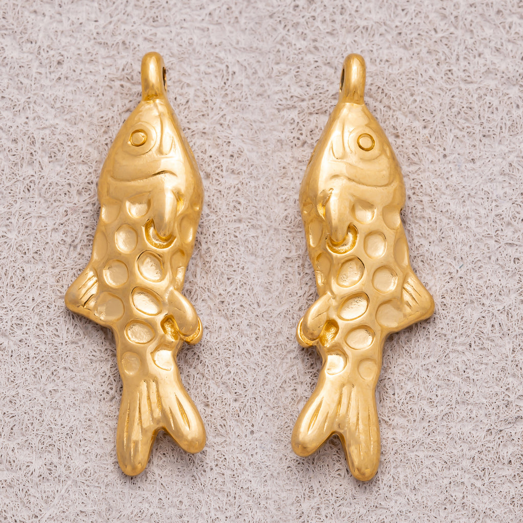Gold PVD Stainless Steel Textured Lucky Fish Animal Pendant