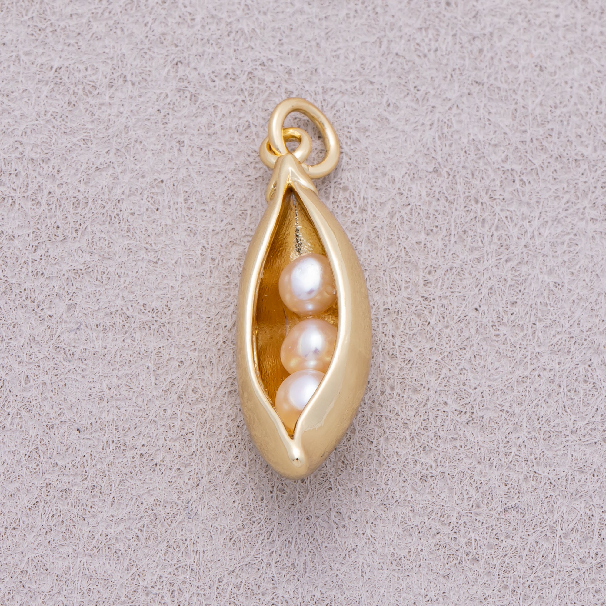 16K Gold Plated Triple Shell Pearl Pea Pod Vegetable Charm - Sold Each