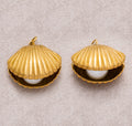 Gold PVD Stainless Steel Half Open Shell Pearl Scallop Clam Pendant