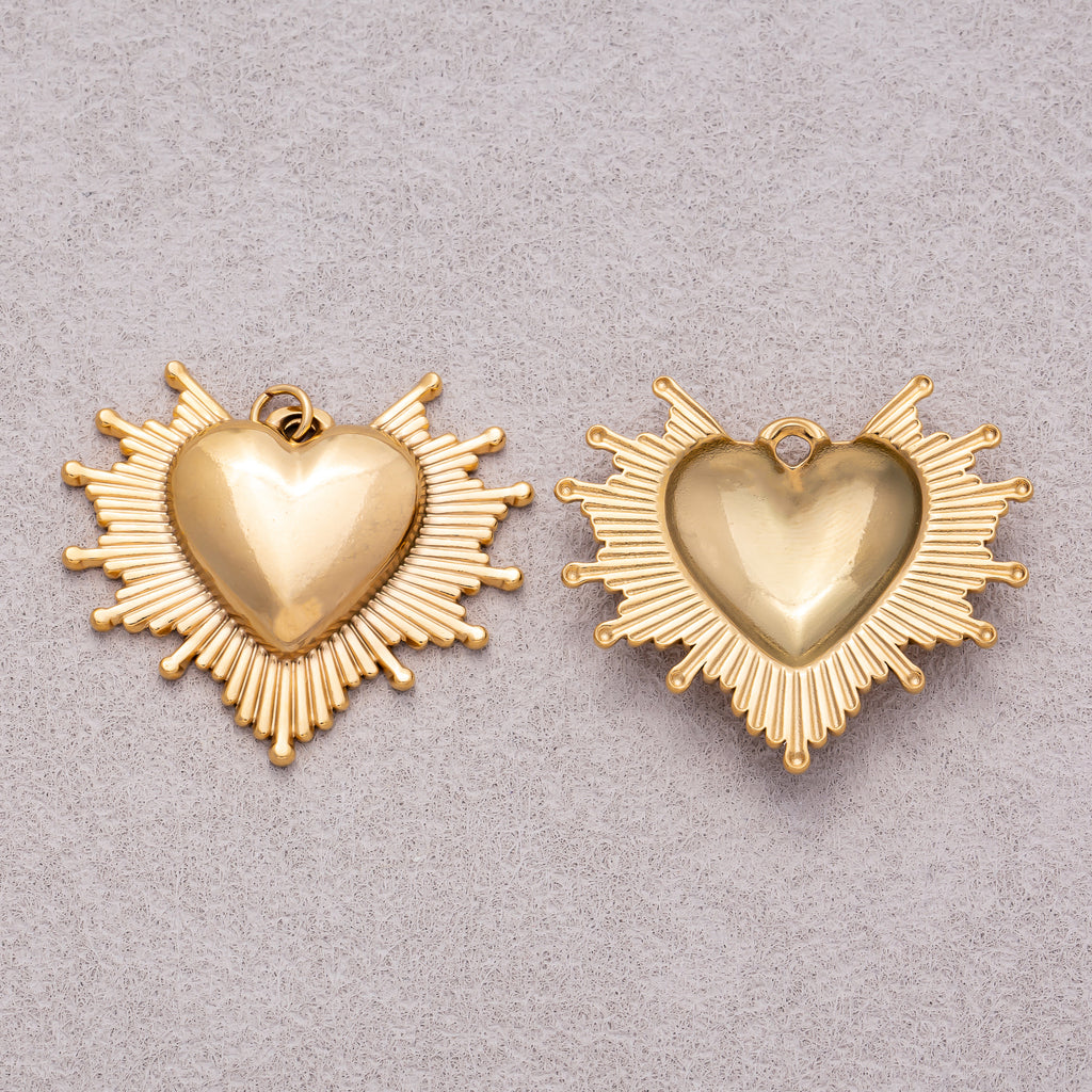 Gold PVD Stainless Steel Sunburst Sacred Heart Religious Charm
