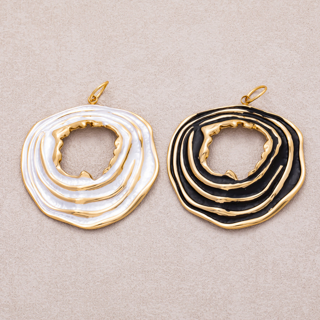 Gold PVD Stainless Steel Black and White Enamel Irregular Oval Multiple Layers Charm