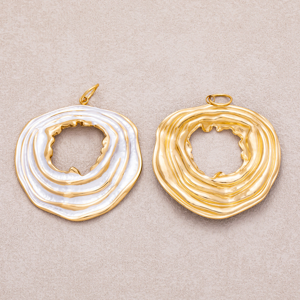 Gold PVD Stainless Steel Black and White Enamel Irregular Oval Multiple Layers Charm