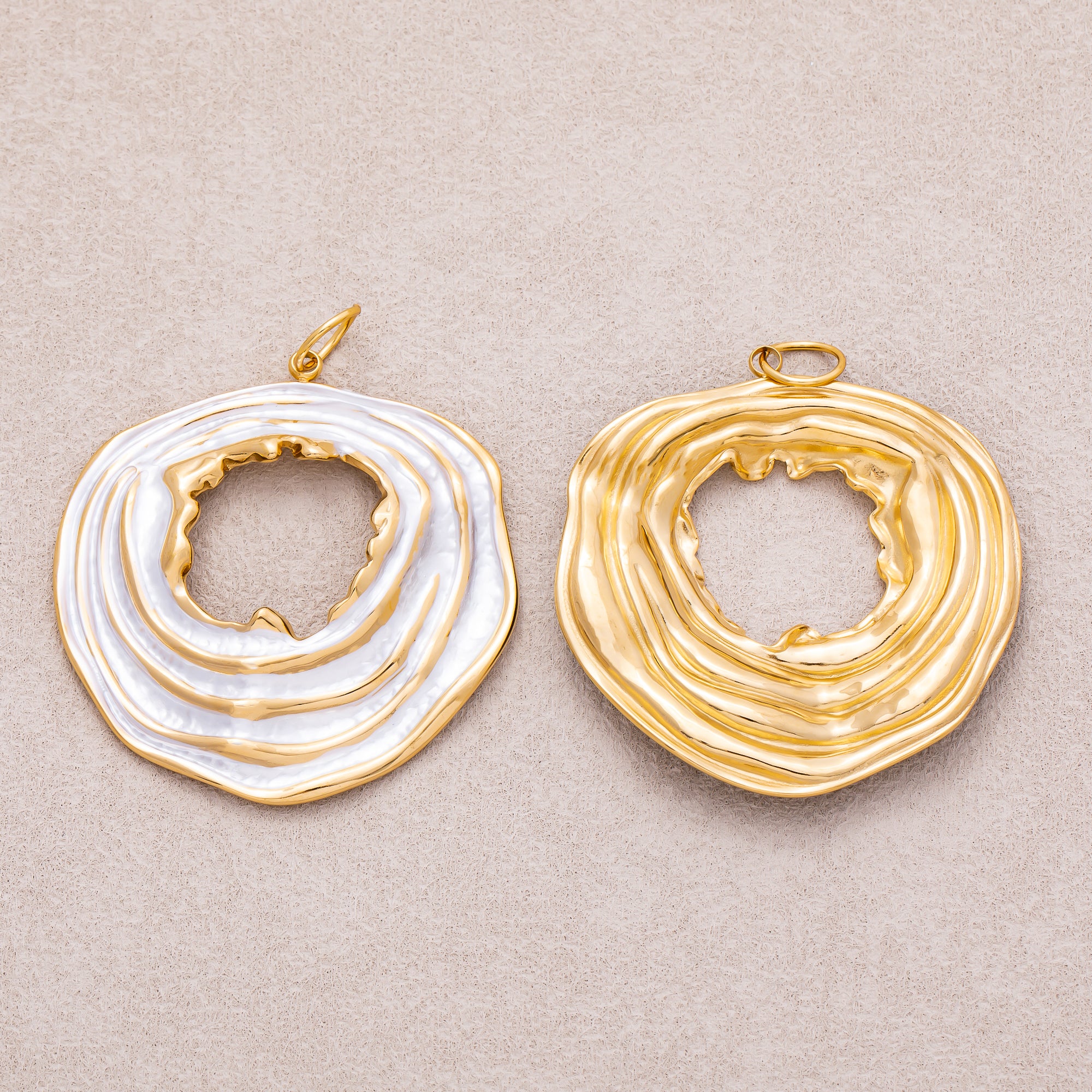 Gold PVD Stainless Steel Black and White Enamel Irregular Oval Multiple Layers Charm