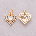 16K Gold Plated Shell Pearl CZ Double Layer Openwork Heart Pendant - Sold Each