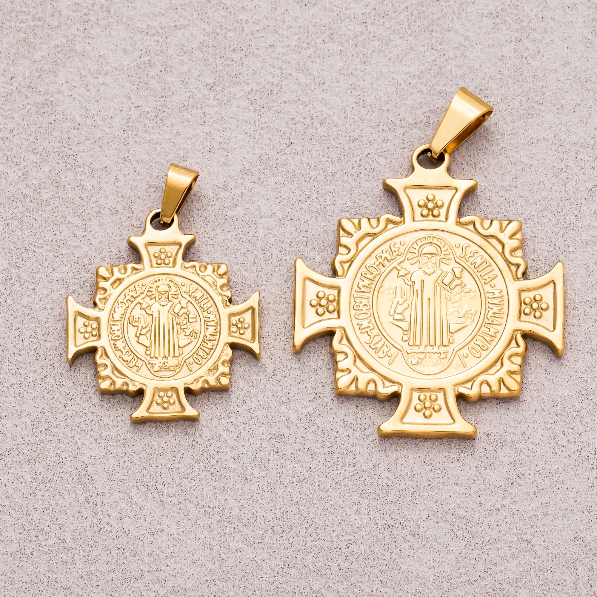 Gold PVD Stainless Steel Saint Benedict Cross Pendant