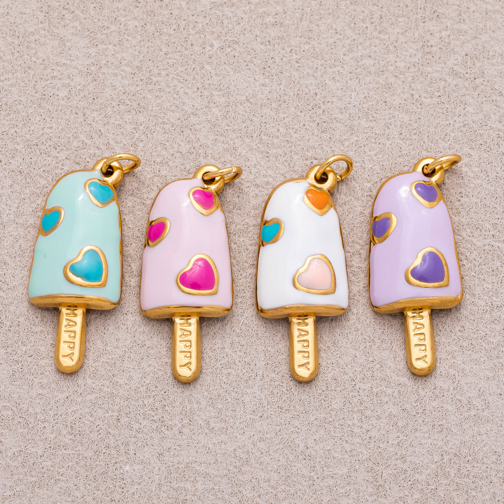 Gold PVD Stainless Steel Multicolor Popsicle Ice Cream Enamel Charm