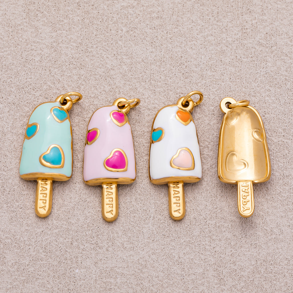 Gold PVD Stainless Steel Multicolor Popsicle Ice Cream Enamel Charm