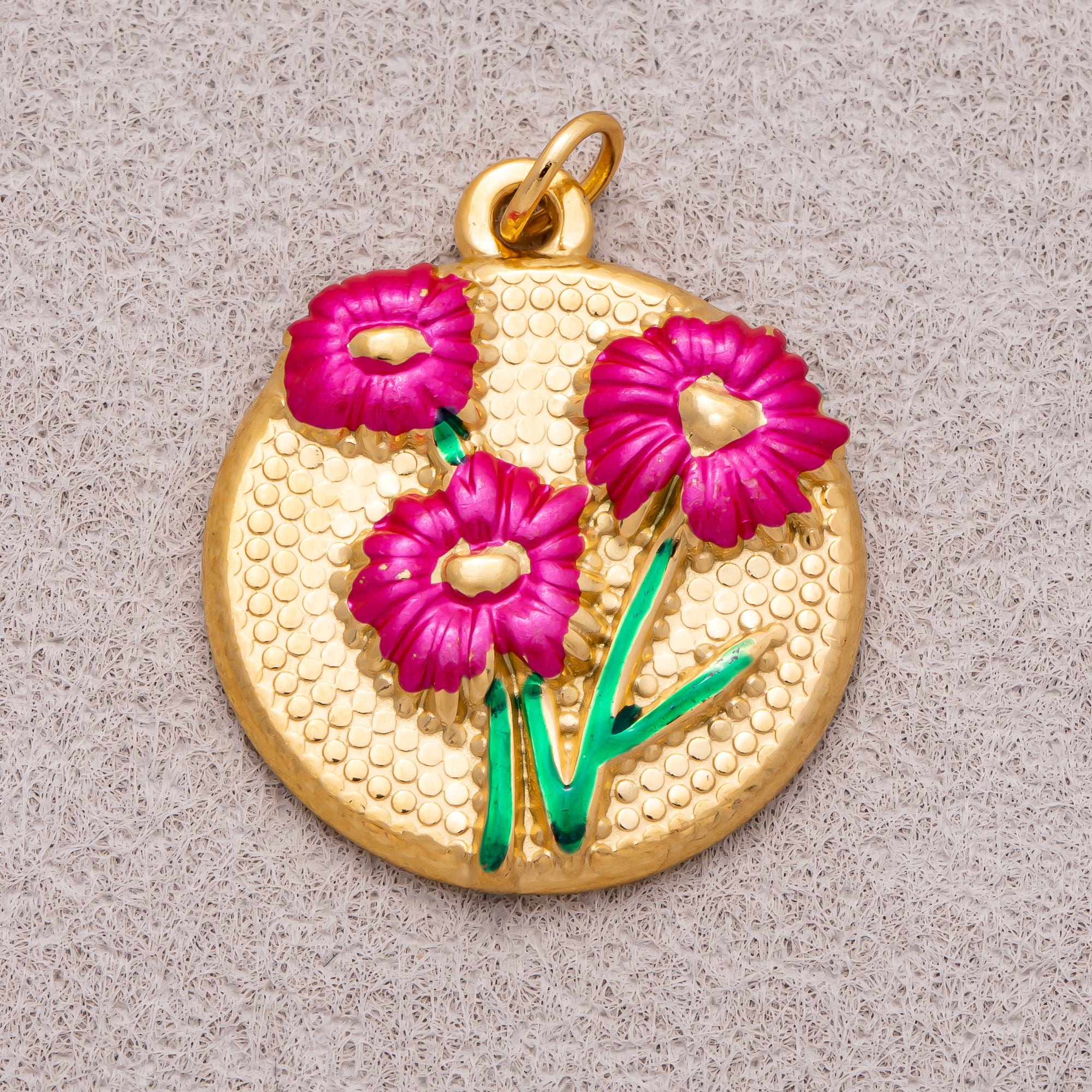 Gold PVD Stainless Steel White, Fuchsia Daisy Flower Medallion Charm