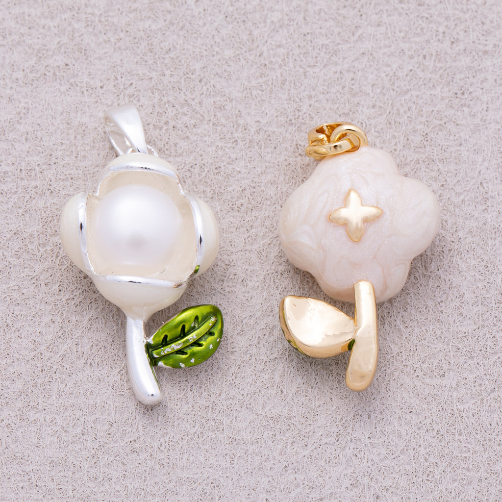 16K Gold Plated Shell Pearl Blooming Flower Pendant - Sold Each
