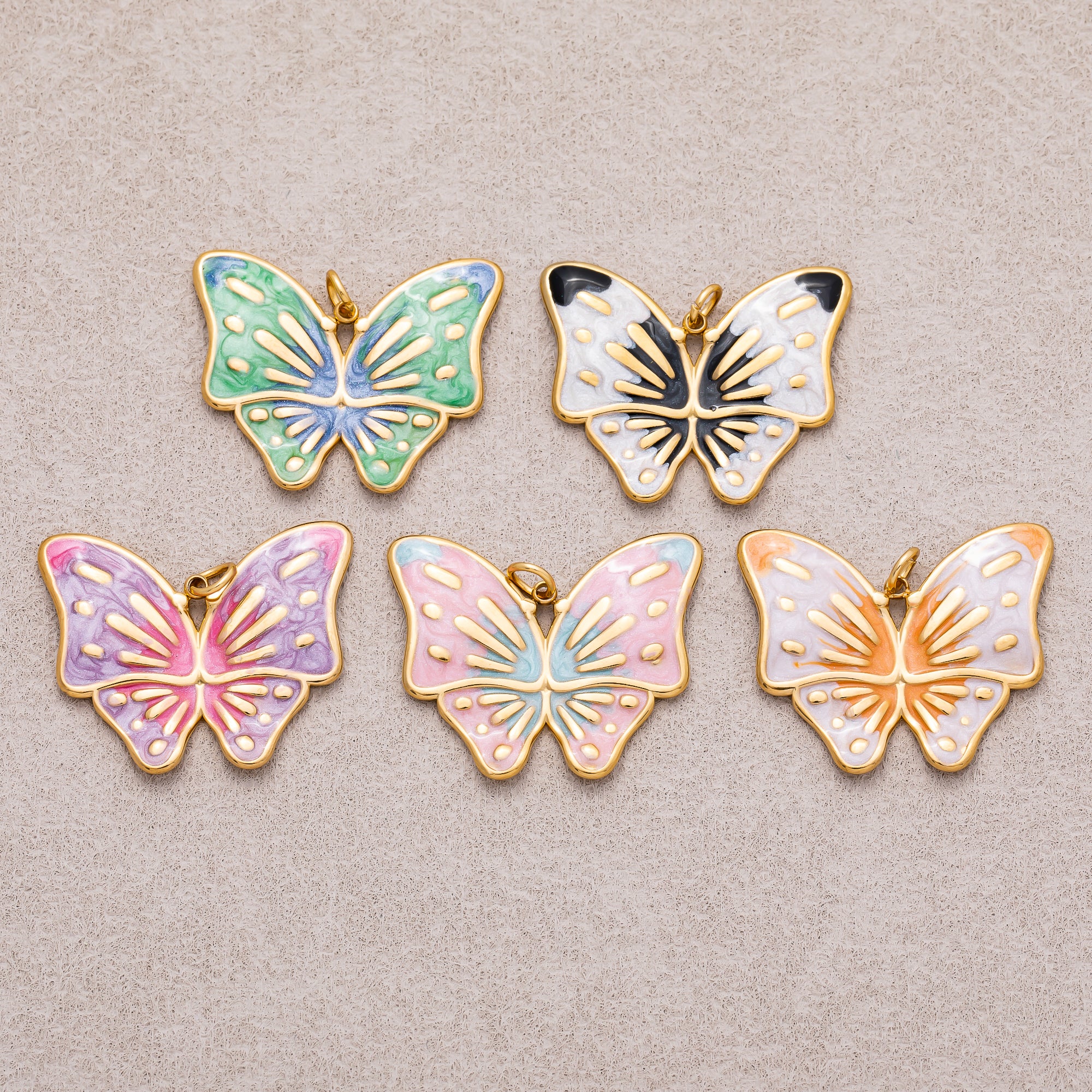 Gold PVD Stainless Steel Colorful Enamel Dual Colors Mariposa Butterfly Animal Charm