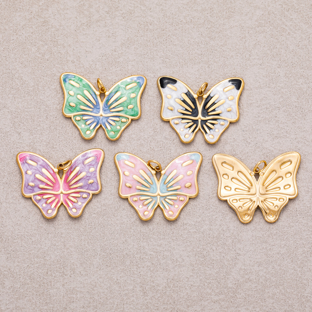Gold PVD Stainless Steel Colorful Enamel Dual Colors Mariposa Butterfly Animal Charm