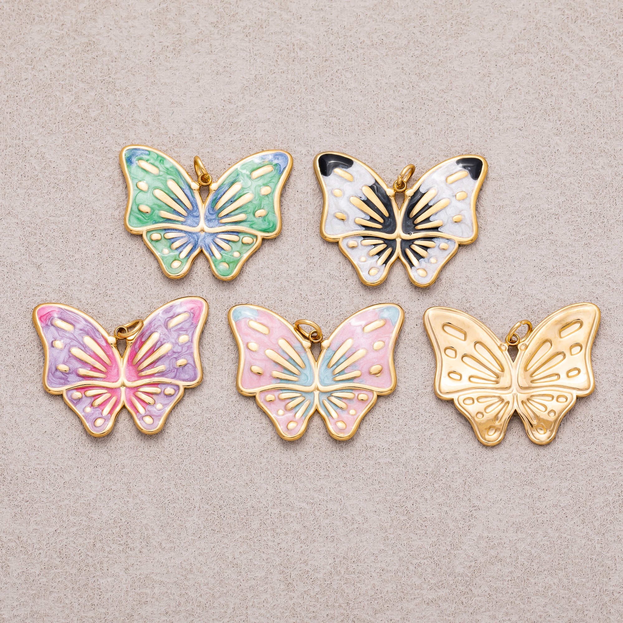 Gold PVD Stainless Steel Colorful Enamel Dual Colors Mariposa Butterfly Animal Charm