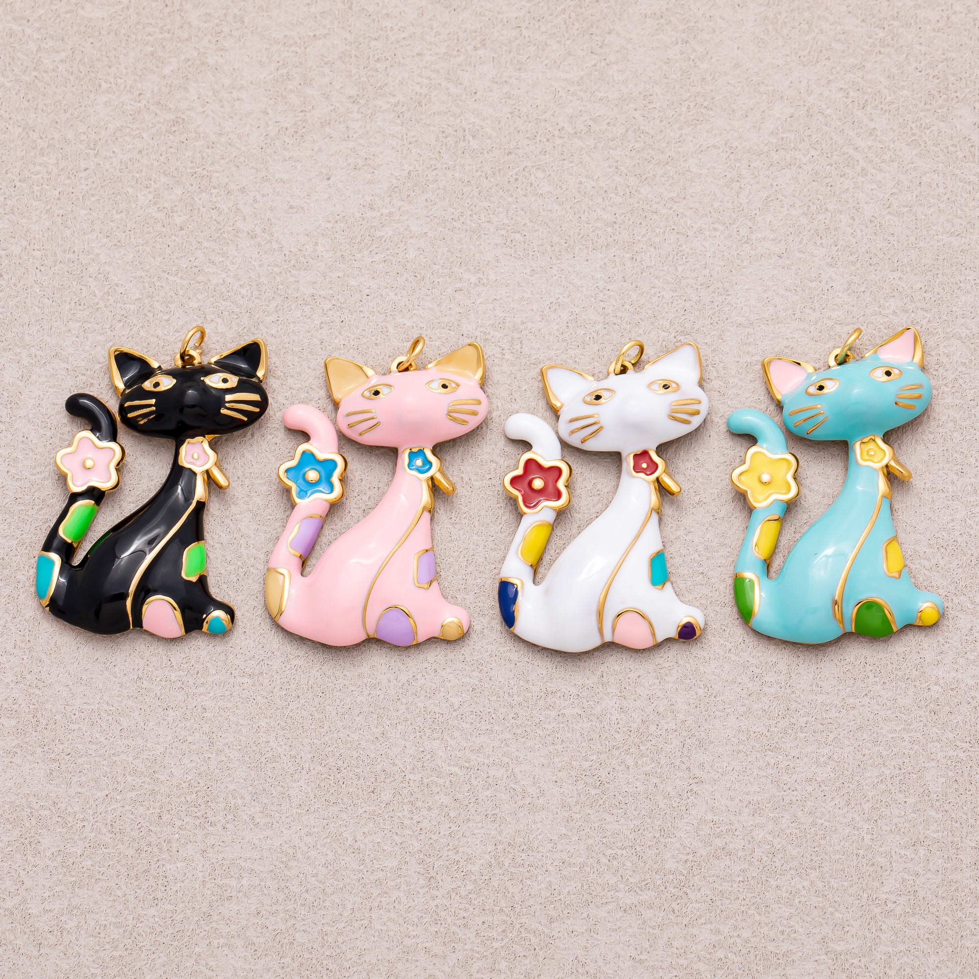 Gold PVD Stainless Steel Colorful Cute Kitten Enamel Charm