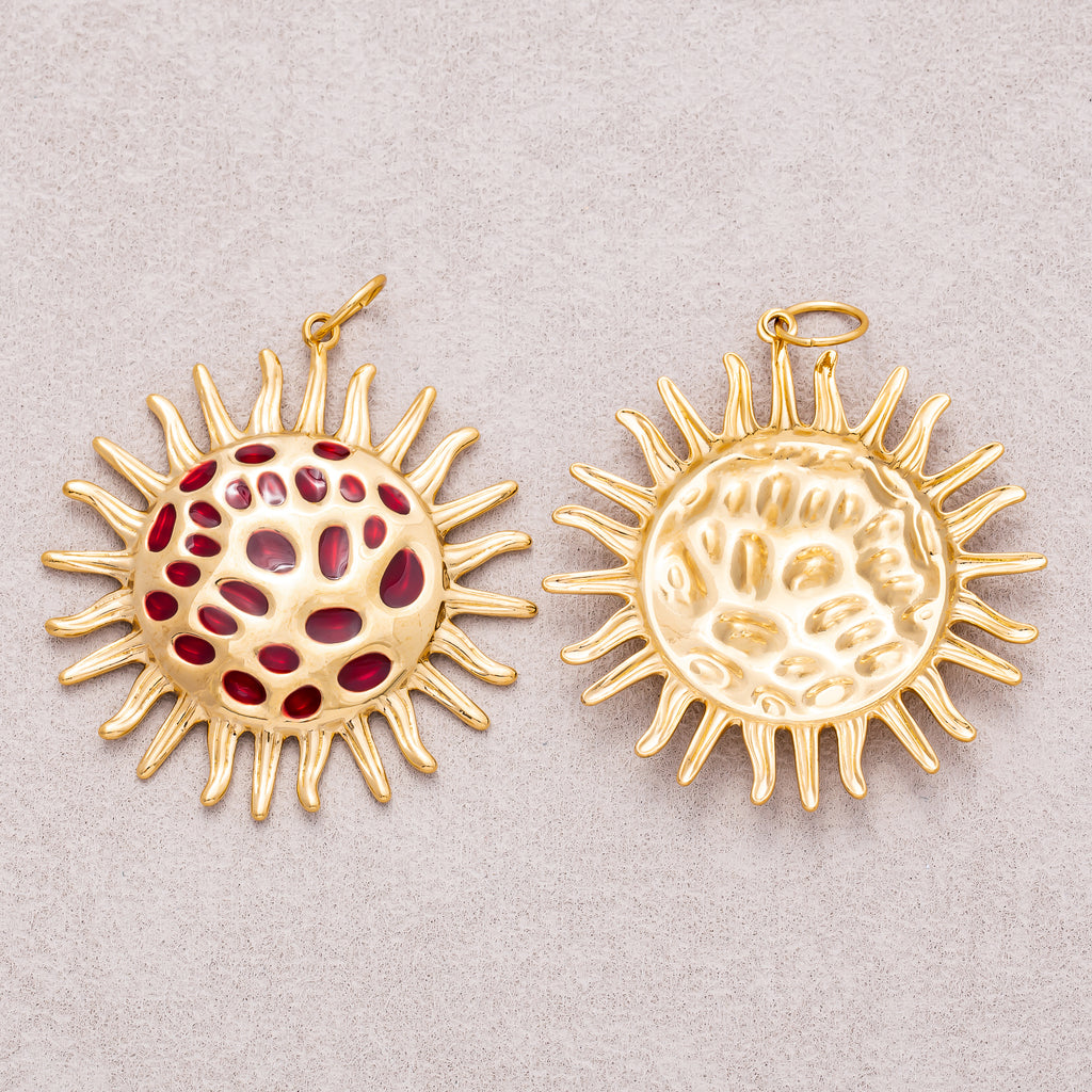 Gold PVD Stainless Steel Green Red Radiant Sunburst Enamel Pendant