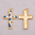 Gold PVD Stainless Steel Blue Enamel Patterned Religious Cross Charm