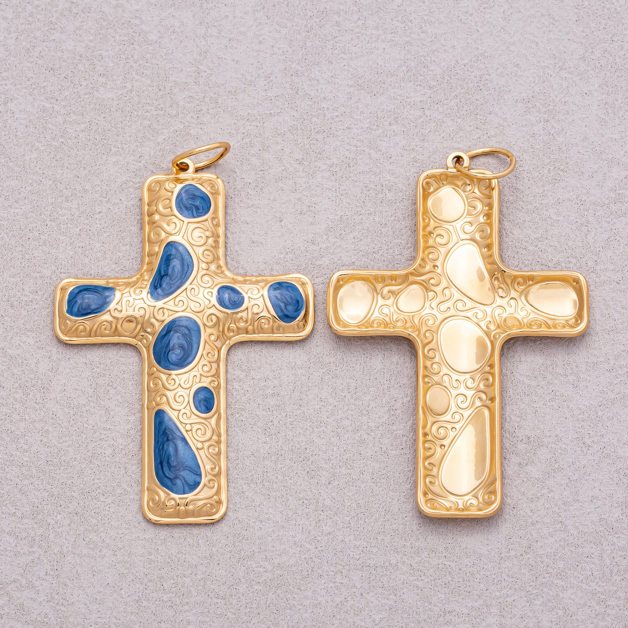 Gold PVD Stainless Steel Multicolor Enamel Patterned Religious Cross Charm