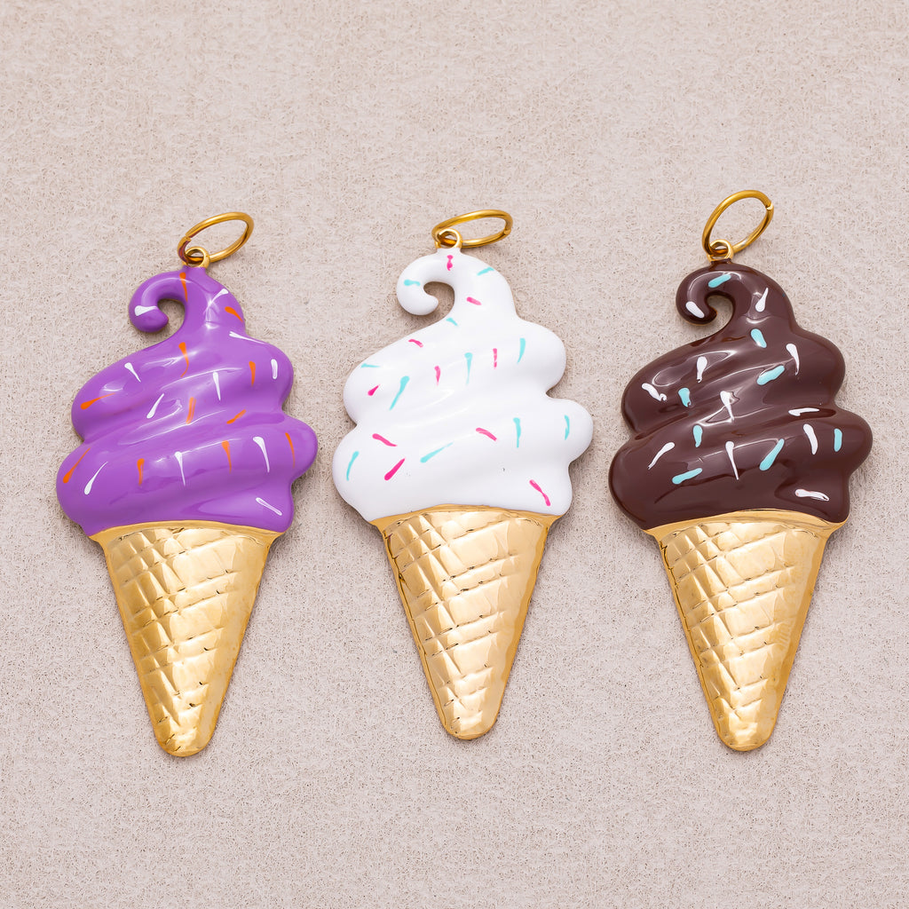 Gold PVD Stainless Steel Colorful Sweet Ice Cream Messes Cone Enamel Charm