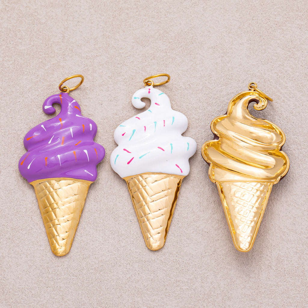 Gold PVD Stainless Steel Colorful Sweet Ice Cream Messes Cone Enamel Charm