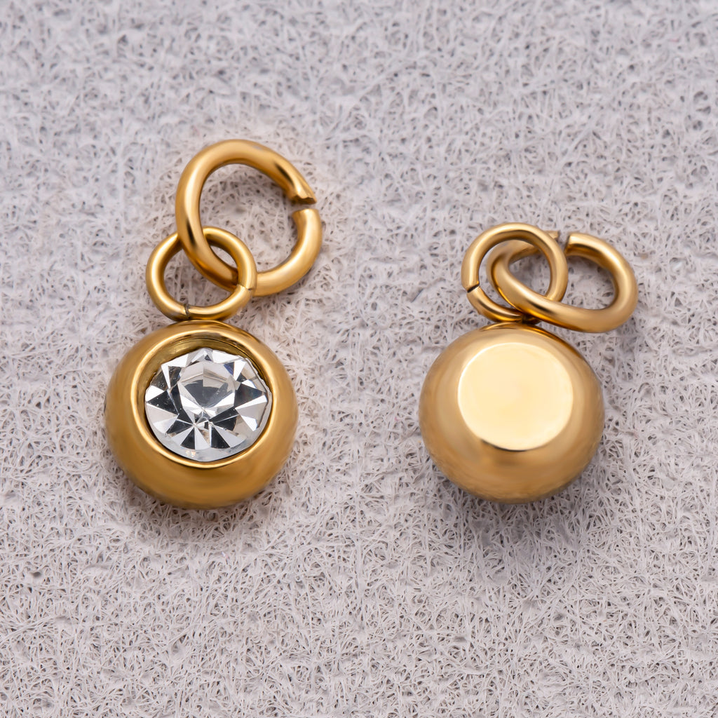 Gold PVD Stainless Steel Clear CZ Tiny Round Bezel Cut Charm