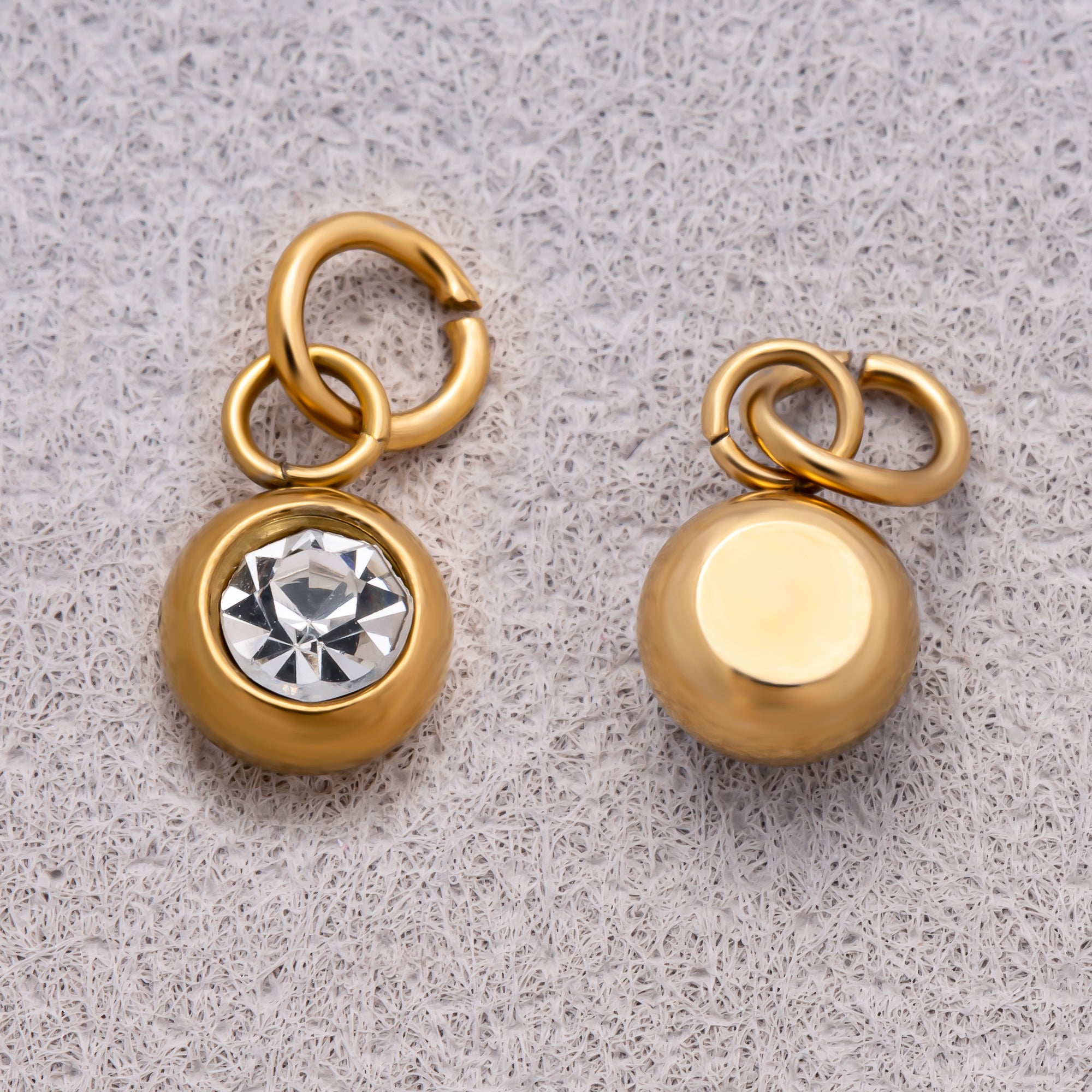 Gold PVD Stainless Steel Clear CZ Tiny Round Bezel Cut Charm