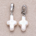 Rhodium Plated Freshwater Pearl Minimalist Religious Cross Pendant - Sold Each