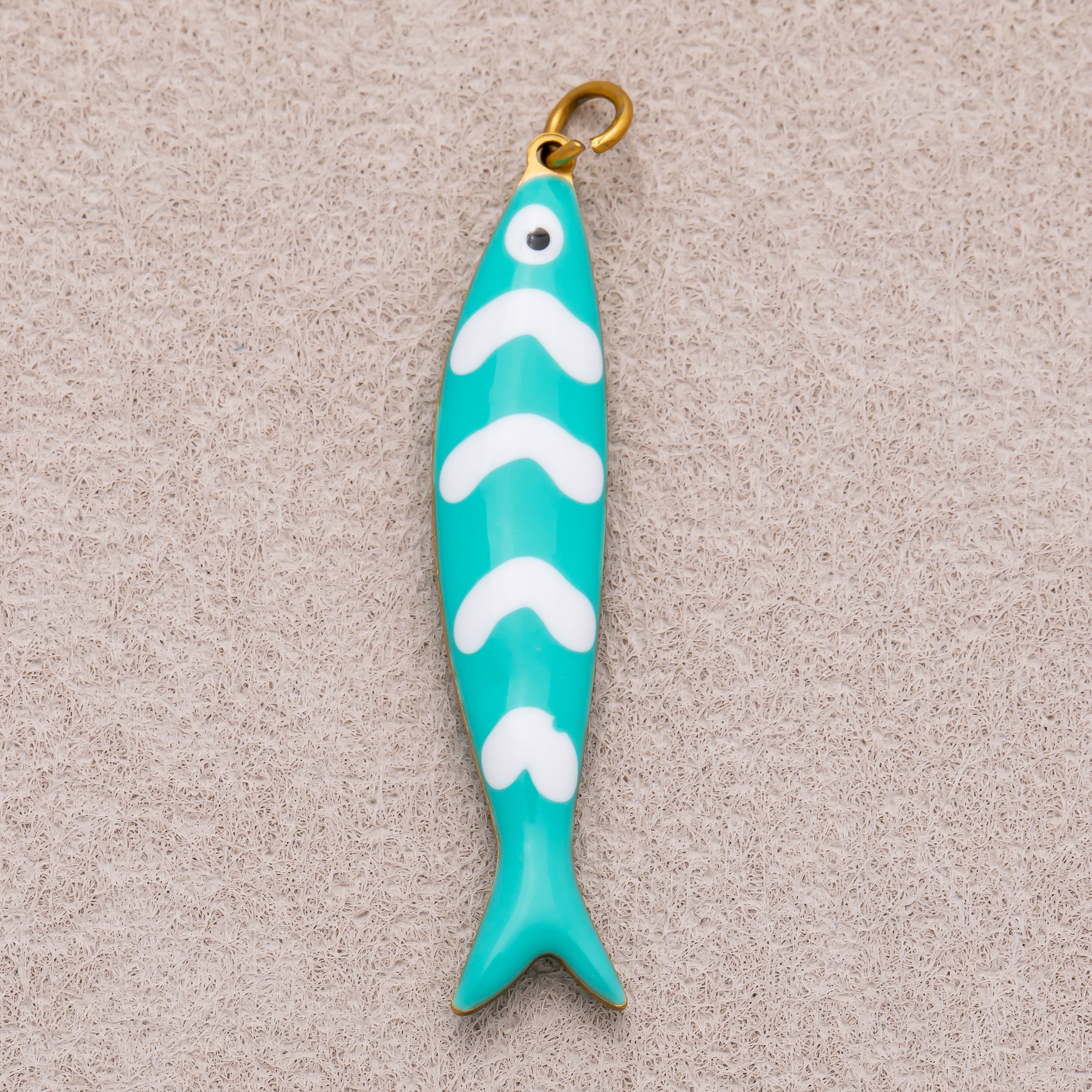 Gold PVD Stainless Steel Pink, Blue White-Lined Fish Sea 3D Multidimensional Charm