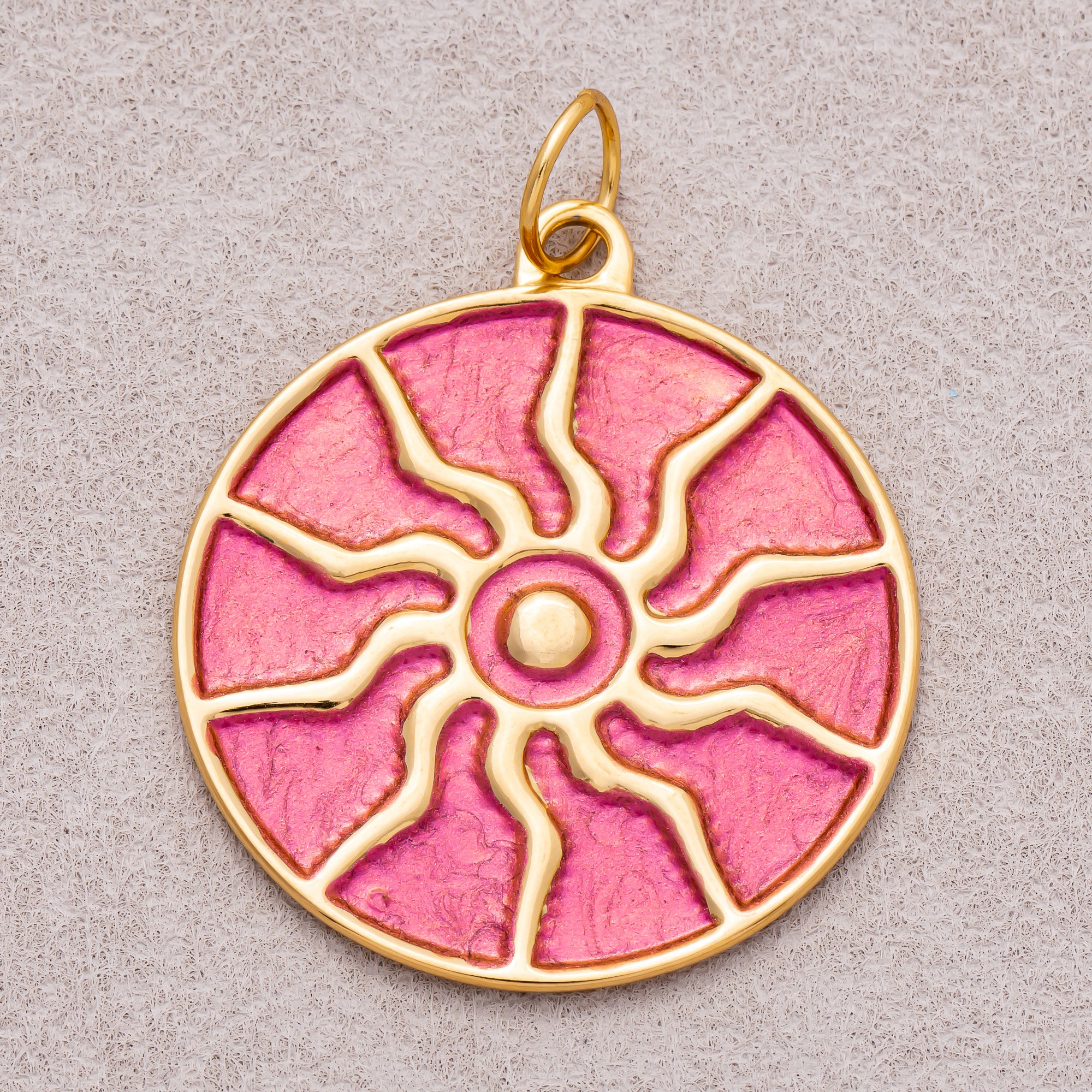 Gold PVD Stainless Steel Red Enamel Eclipse Medallion Charm