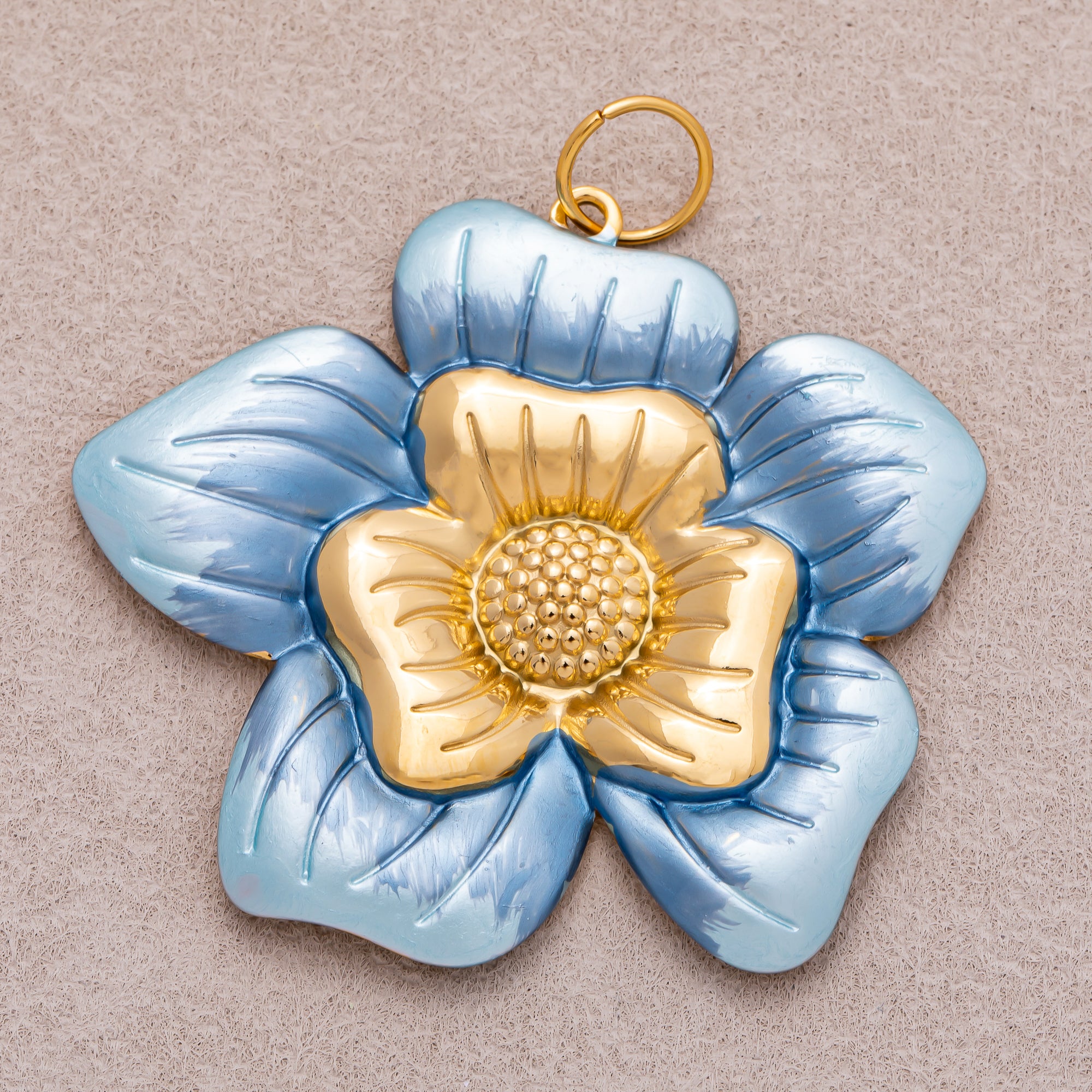 Gold PVD Stainless Steel Pink, Blue, Black Enamel Blooming Flower Charm
