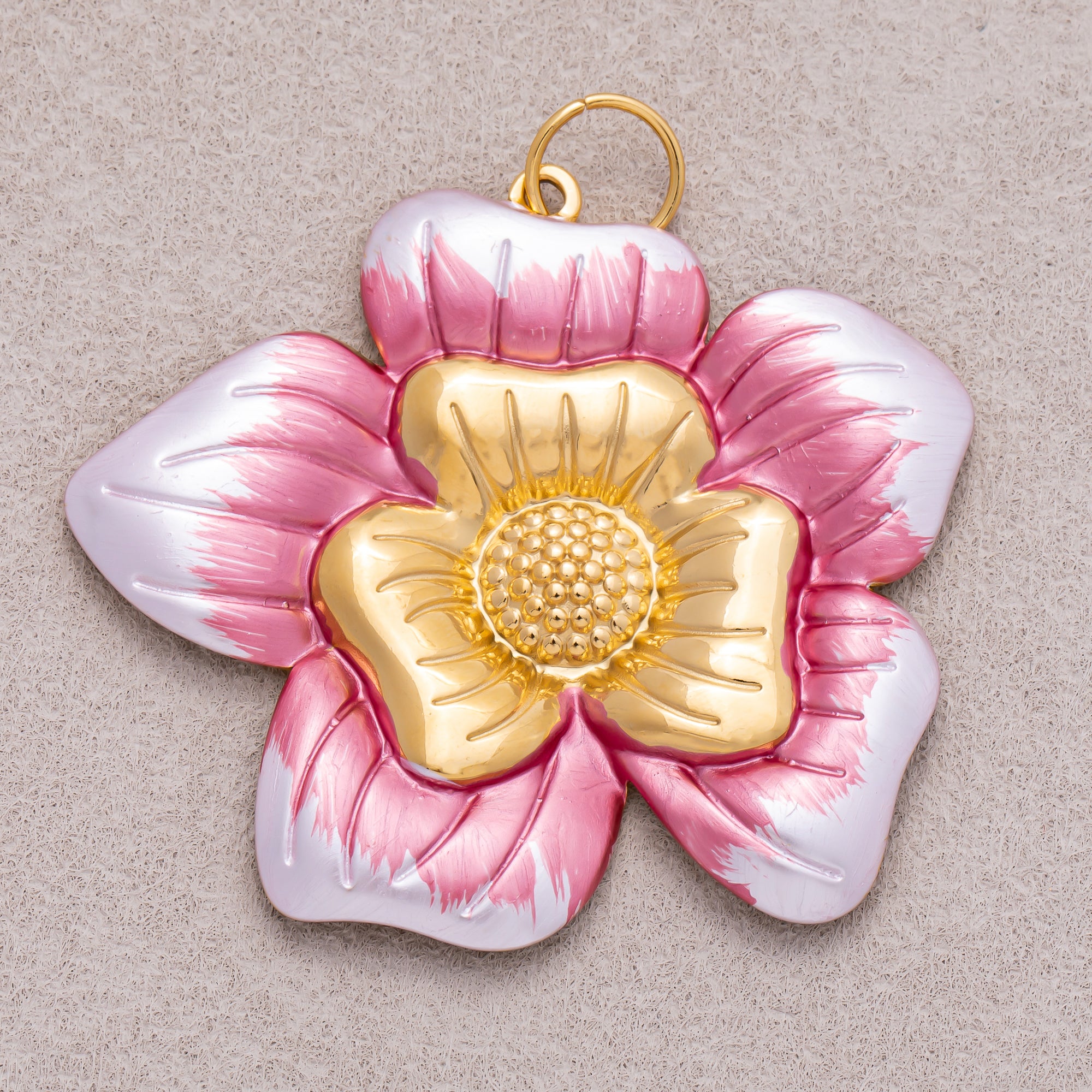 Gold PVD Stainless Steel Pink, Blue, Black Enamel Blooming Flower Charm