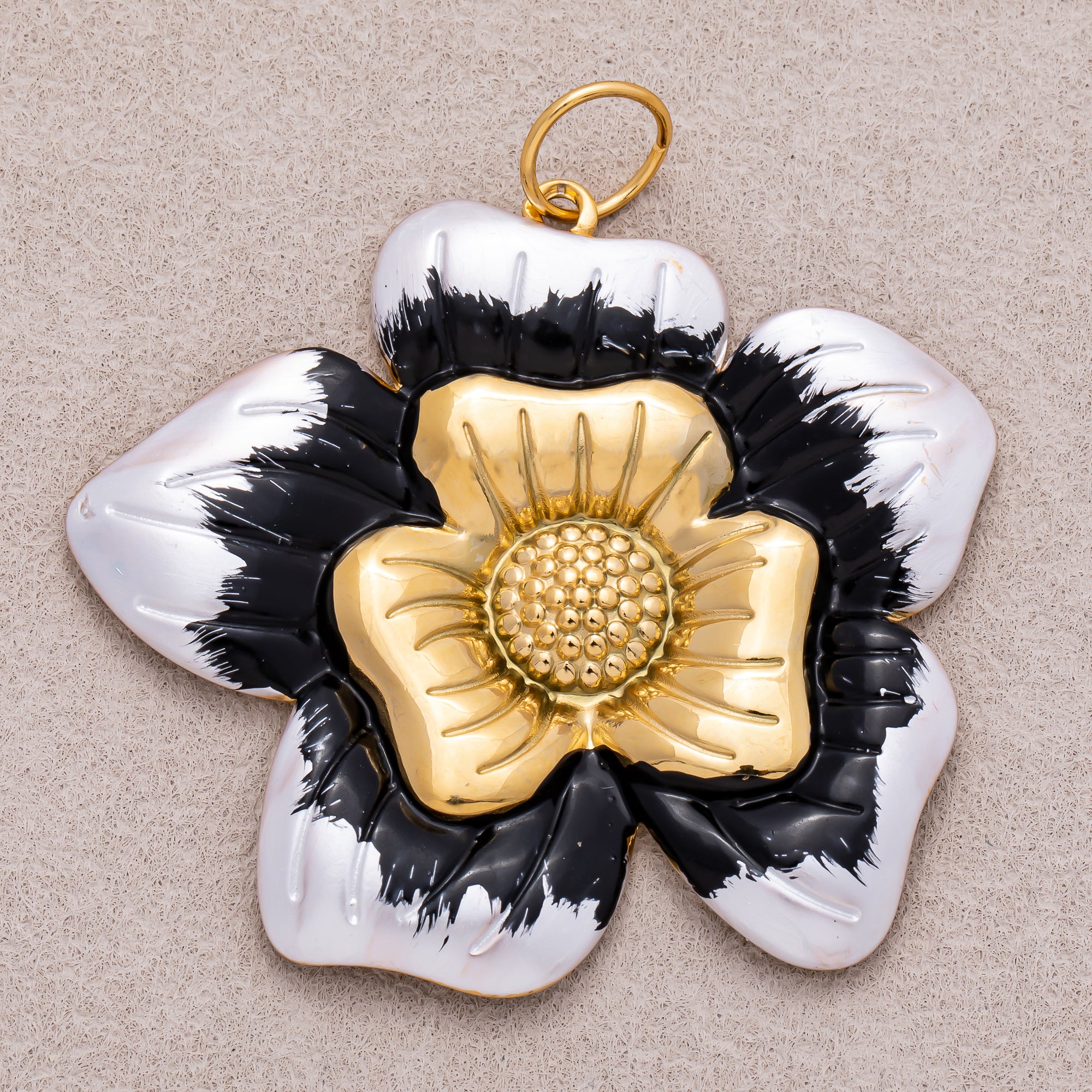 Gold PVD Stainless Steel Pink, Blue, Black Enamel Blooming Flower Charm