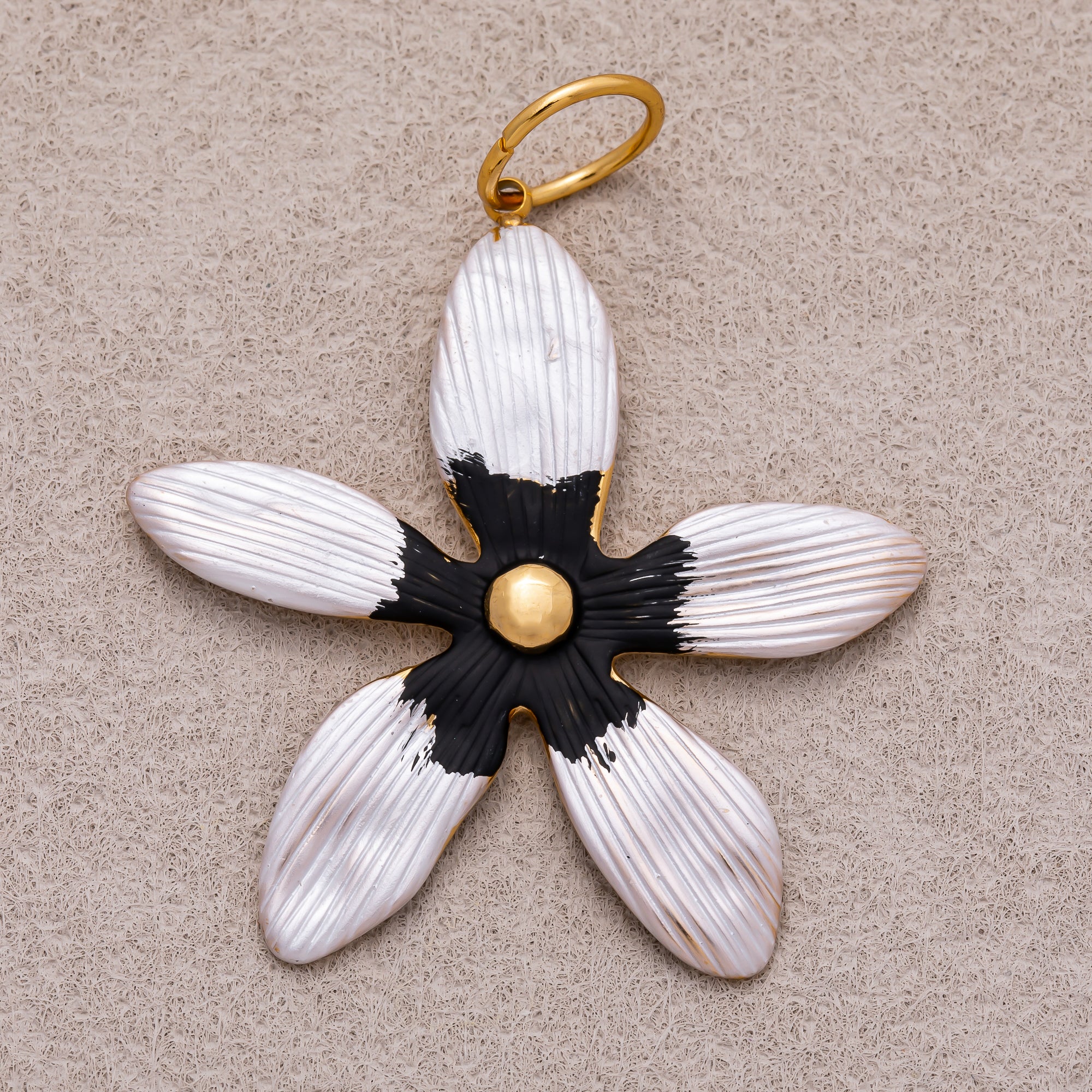 Gold PVD Stainless Steel Pink, Green, Black Enamel Gradient Flower Charm