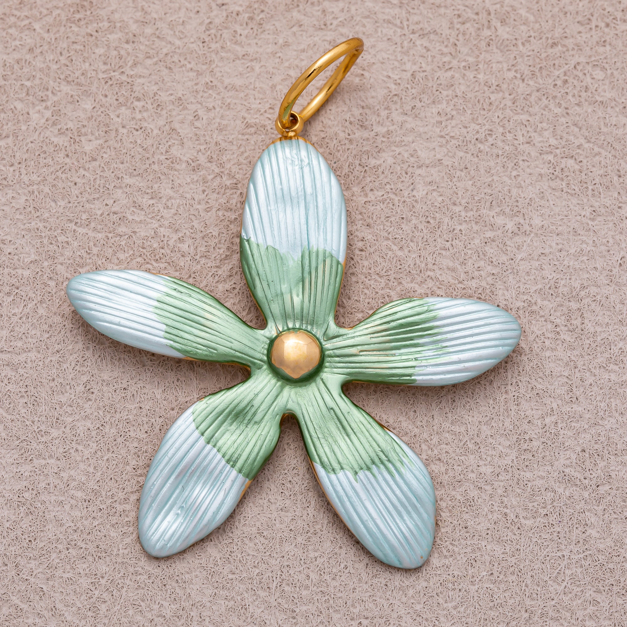 Gold PVD Stainless Steel Pink, Green, Black Enamel Gradient Flower Charm