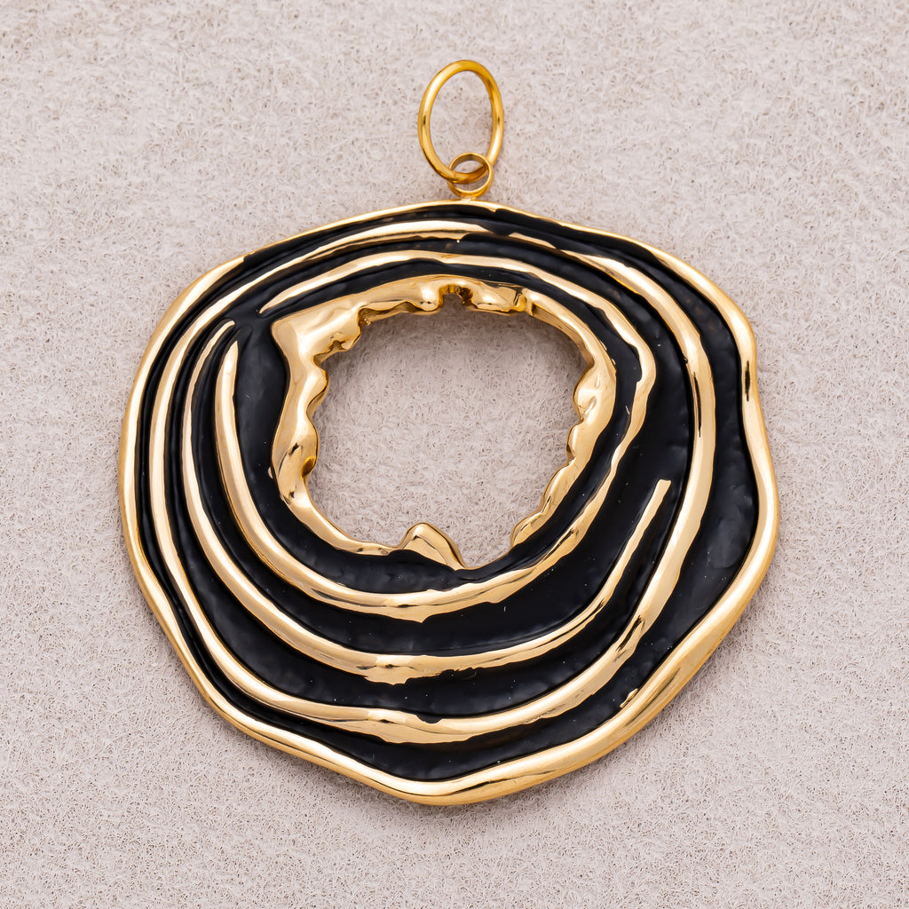 Gold PVD Stainless Steel Black and White Enamel Irregular Oval Multiple Layers Charm