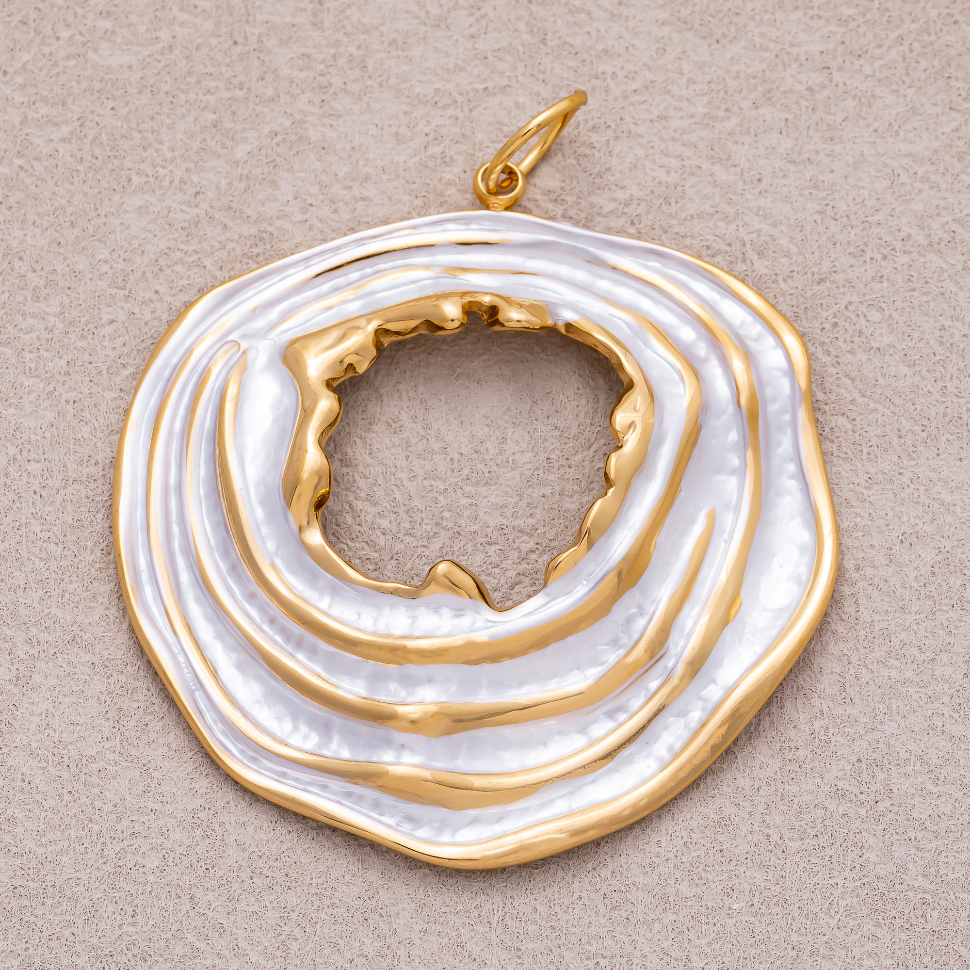 Gold PVD Stainless Steel Black and White Enamel Irregular Oval Multiple Layers Charm