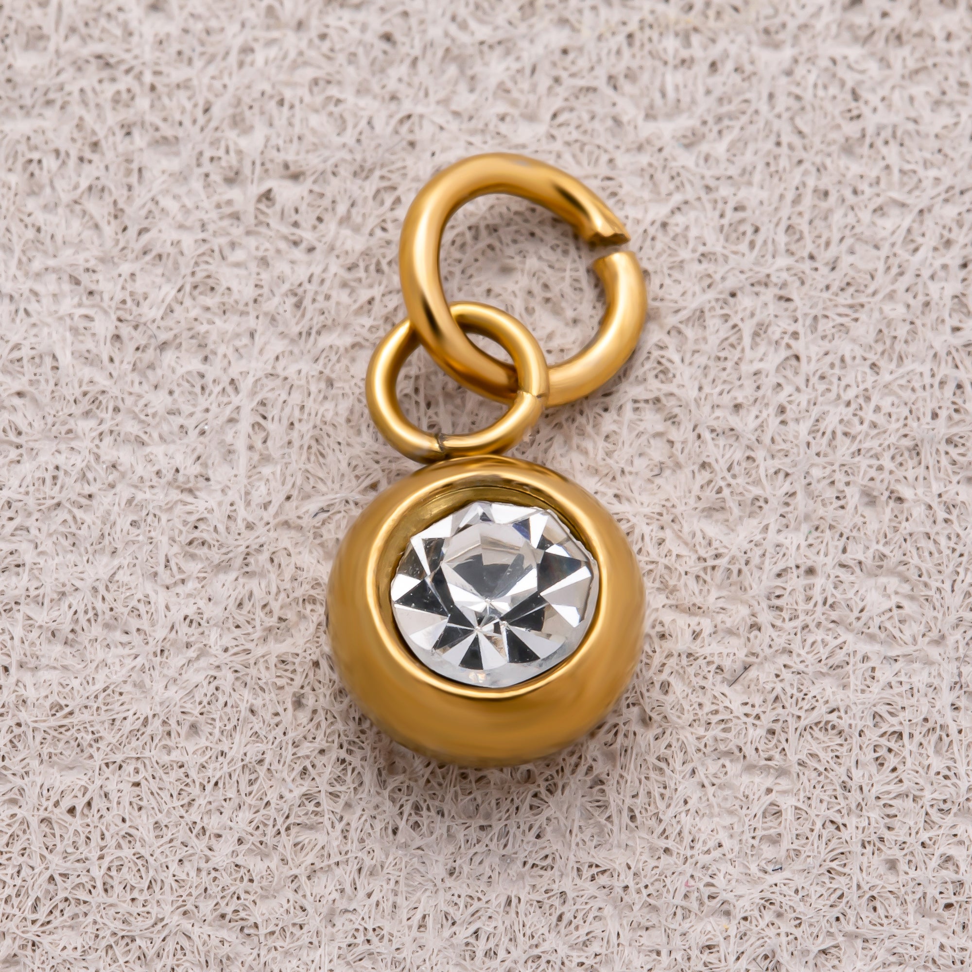 Gold PVD Stainless Steel Clear CZ Tiny Round Bezel Cut Charm