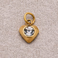Gold PVD Stainless Steel Round CZ Tiny Bezel Cut Heart Shaped Charm