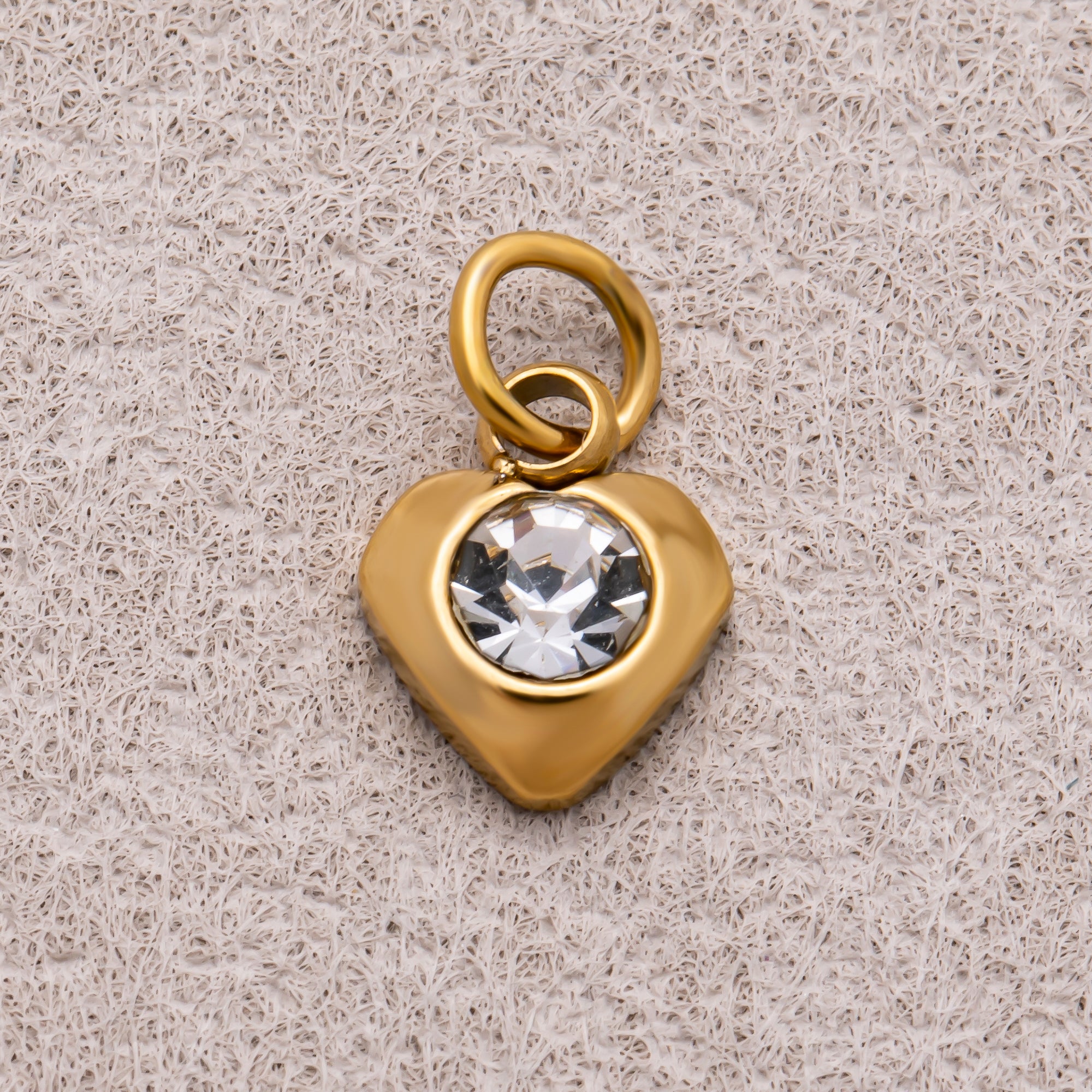 Gold PVD Stainless Steel Round CZ Tiny Bezel Cut Heart Shaped Charm