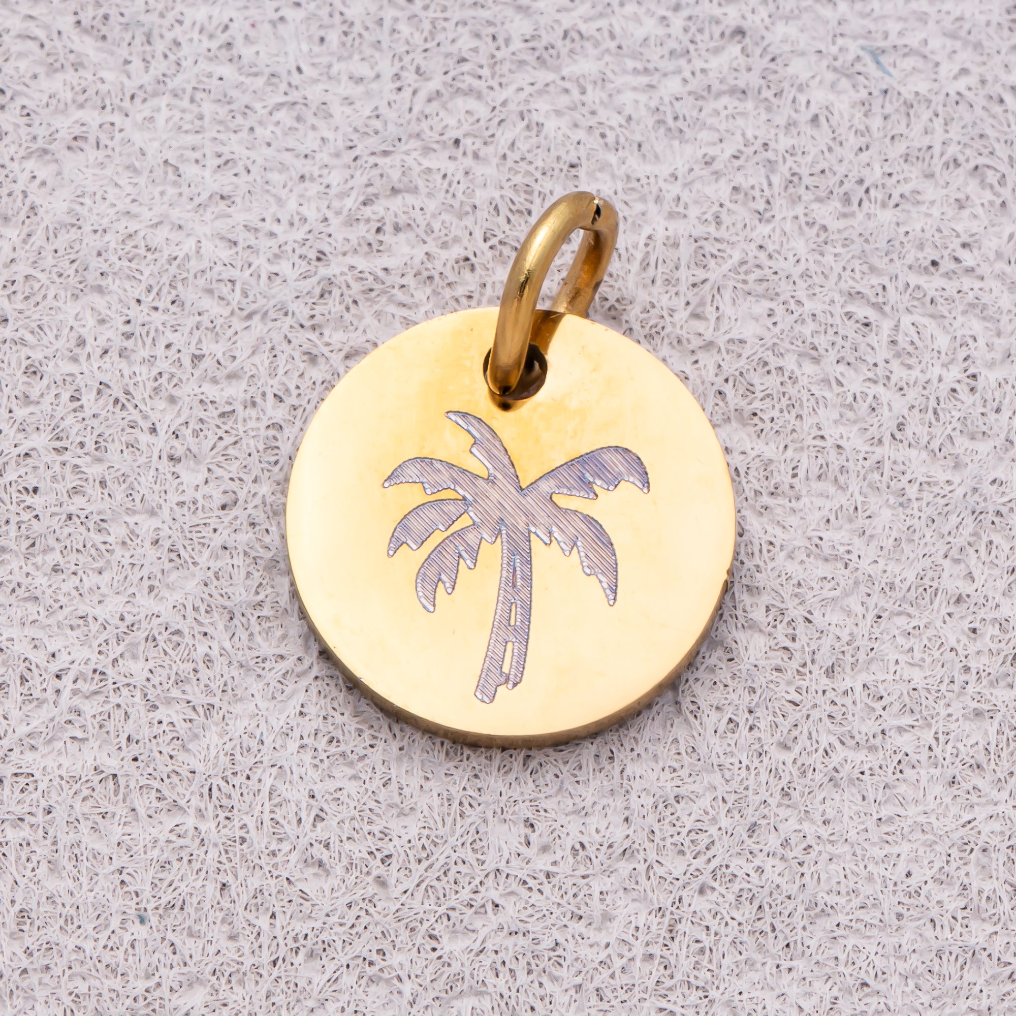 Gold PVD Stainless Steel Minimalist Nature Round Disc Medallion Charm