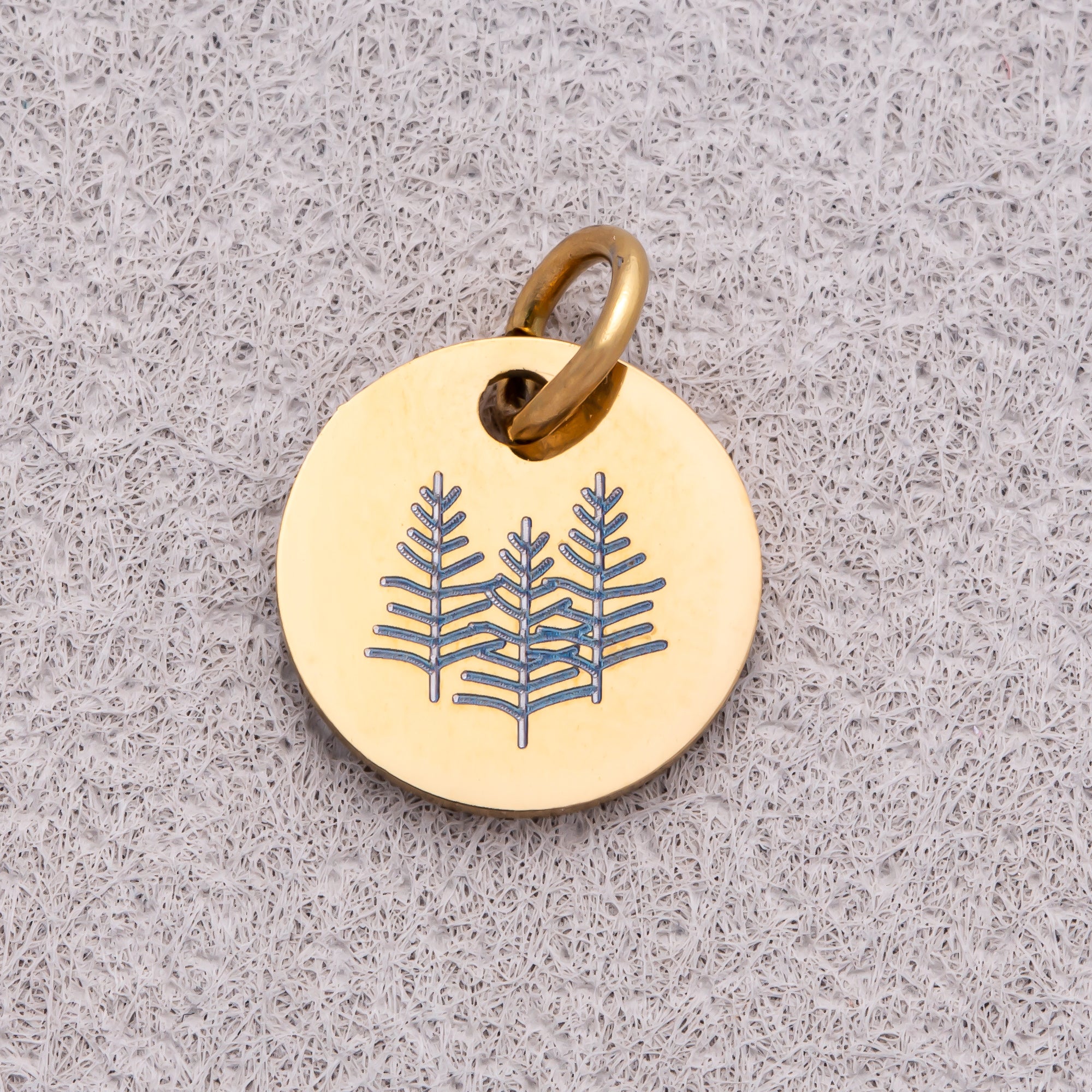Gold PVD Stainless Steel Minimalist Nature Round Disc Medallion Charm