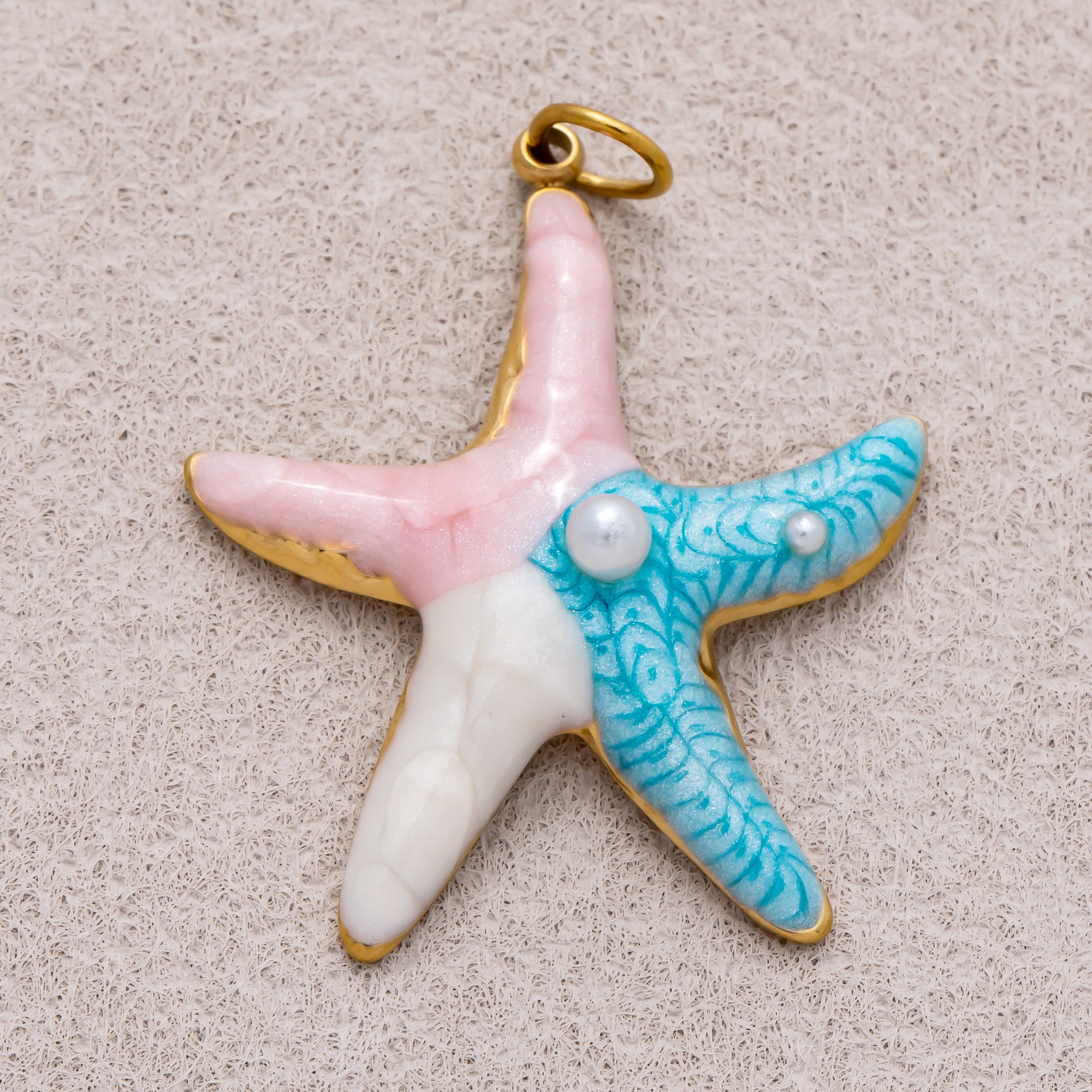 Gold PVD Stainless Steel Shell Pearl Enamel Art Starfish Pendant