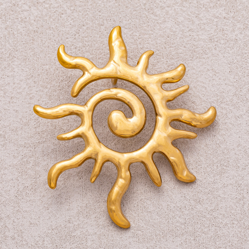 Gold PVD Stainless Steel Celestial Tribal Sun Pendant