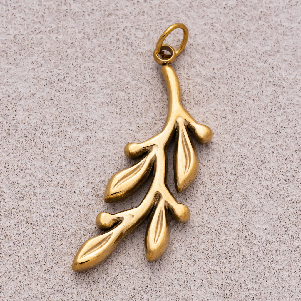 Gold PVD Stainless Steel Minimalist Branch Leaf Plant Charm