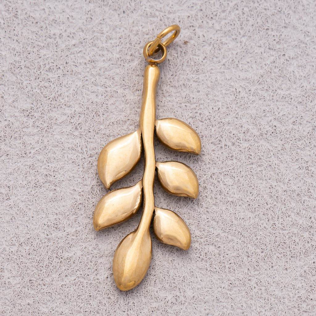 Gold PVD Stainless Steel Plain Leaf Plant Charm