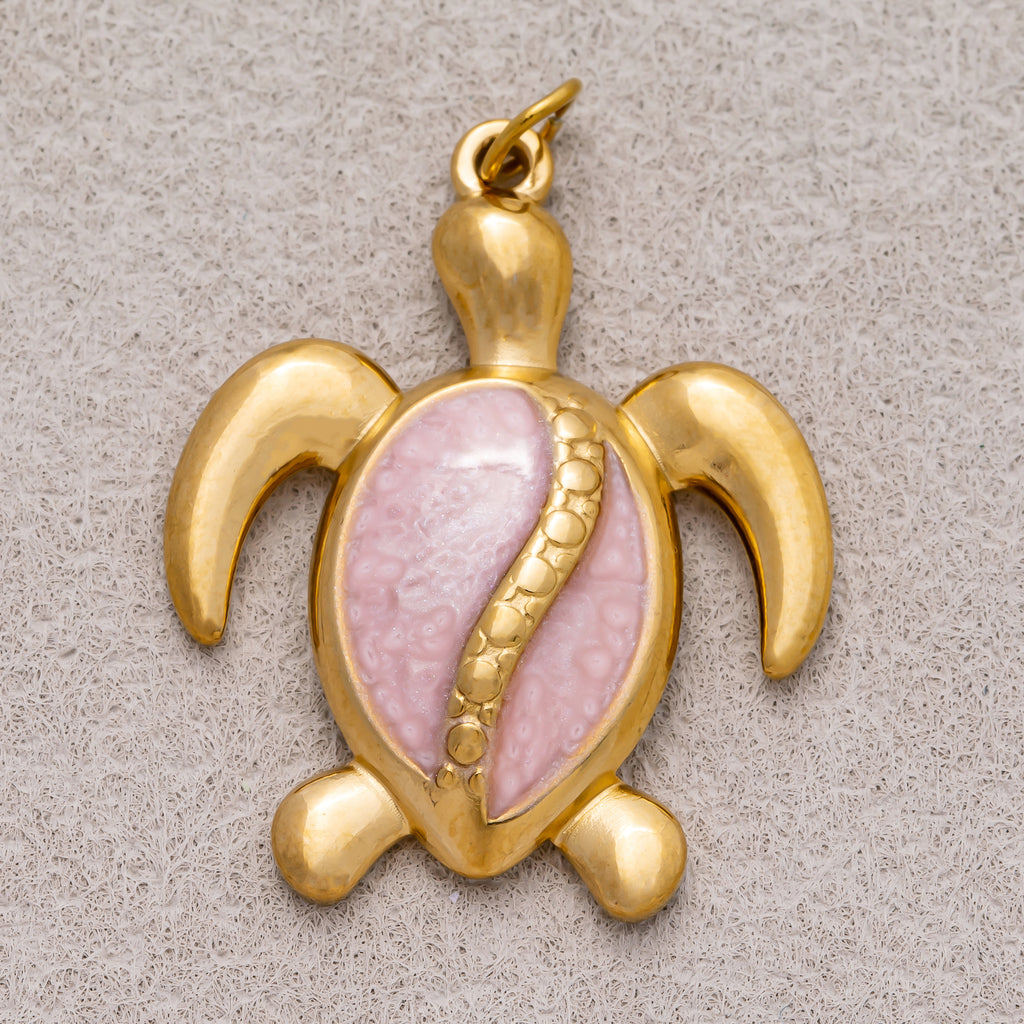 Gold PVD Stainless Steel Pink, Blue Enamel Tortoise Turtle Animal Charm